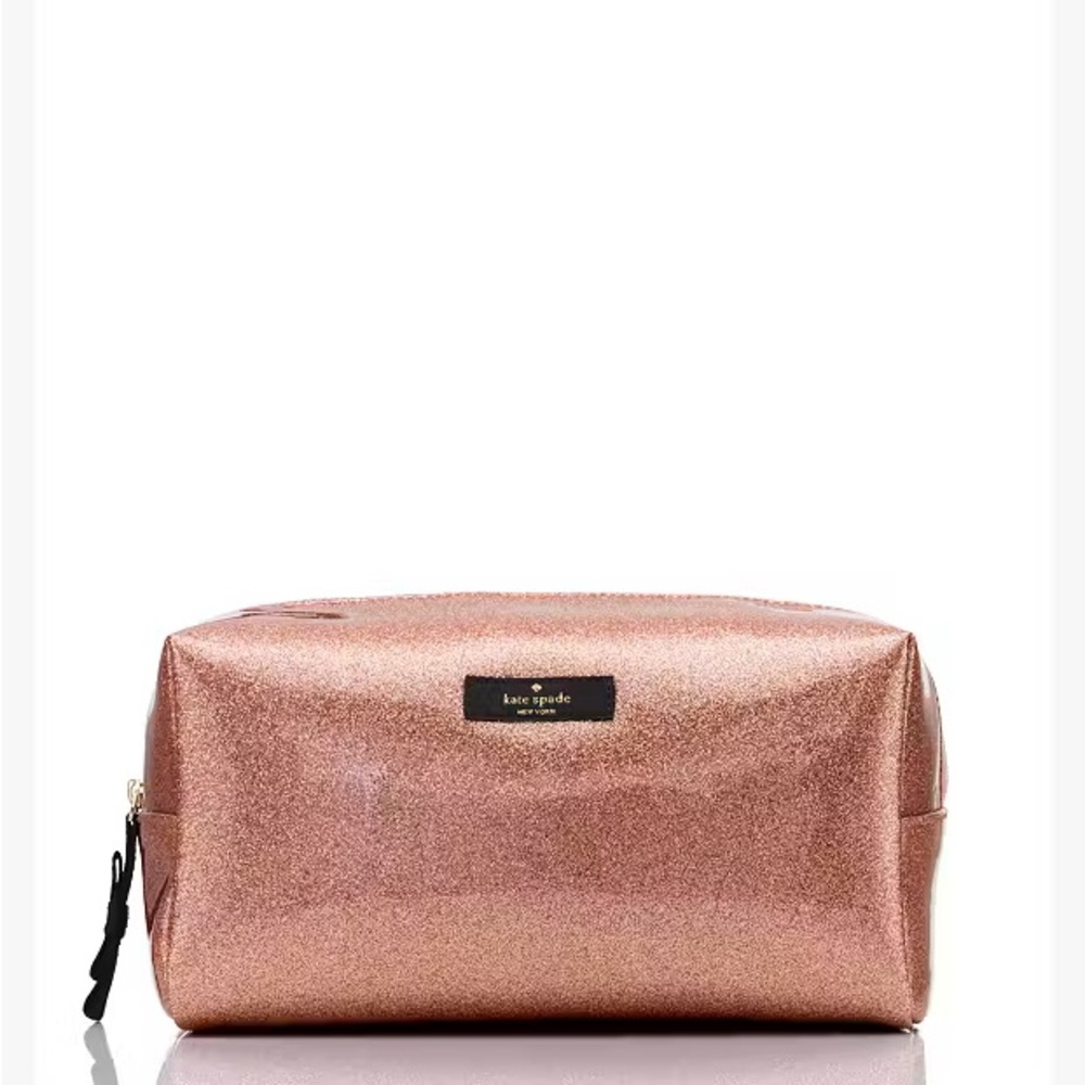 Kate Spade Rose Gold Glitter Cosmetic Bag Makeup Pouch Travel Case NWOT